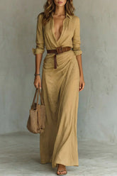 Azura Belted Button-Down Wrap Maxi Dress