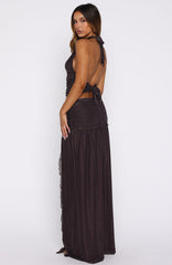 Mad At You Maxi Skirt Choc/Pink Polka Dot