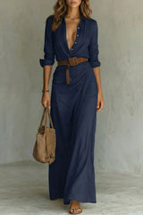 Azura Belted Button-Down Wrap Maxi Dress