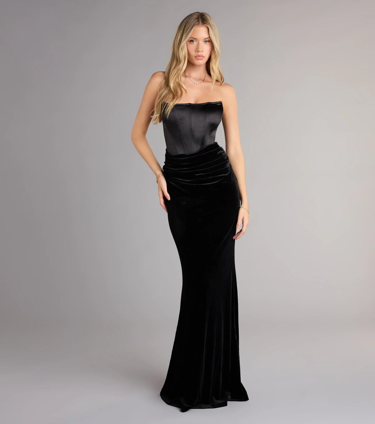 Zoya Satin Corset Velvet Mermaid Dress