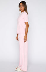 Come A Long Way Soft Lounge Ribbed Wide Leg Pants Pink