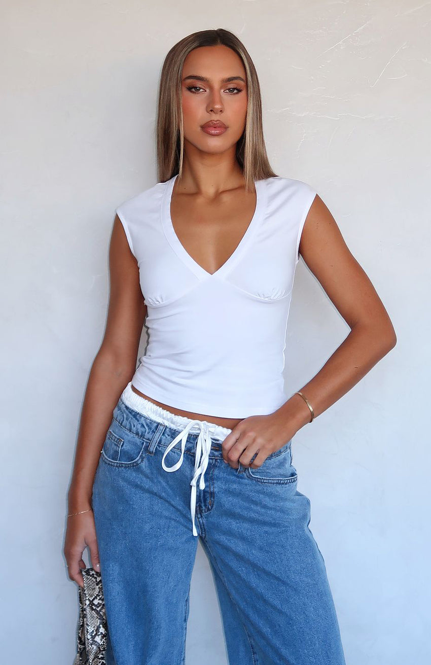 About Us V Neck Top White