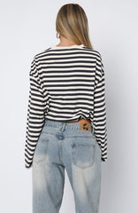 First Time Here Long Sleeve Tee Charcoal/Cream Stripe