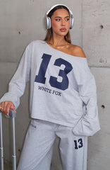 Only One Left Off Shoulder Oversized Long Sleeve Tee Grey Marle